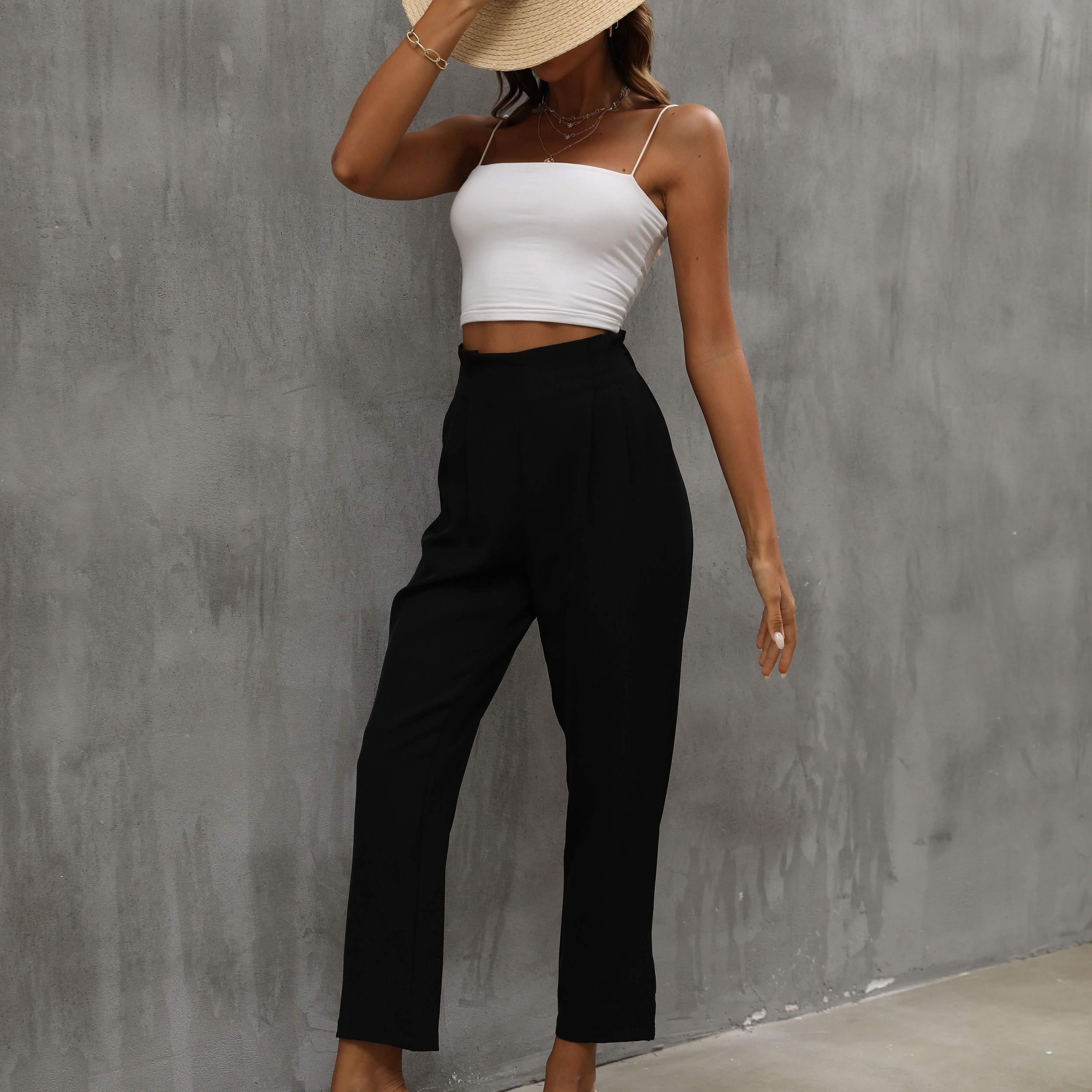 Solid High Waist Summer Pants Women's Clothing