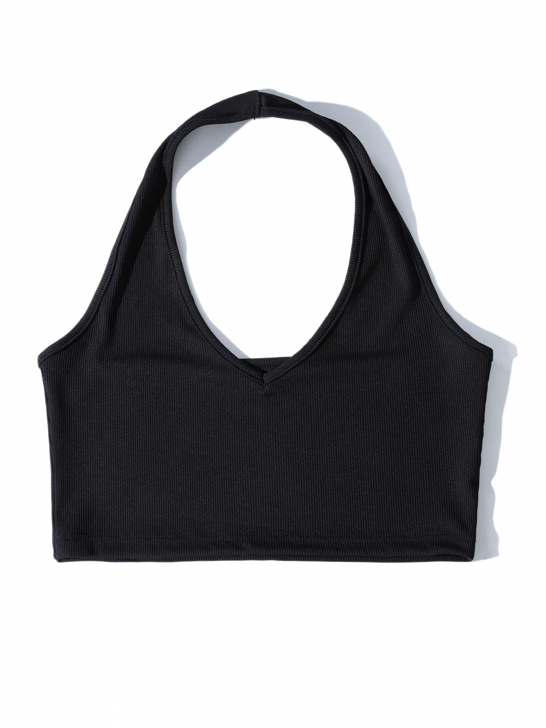 Women's Ribbed Halter Neck Camisole Solid Top