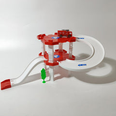 17pcs Red Fire Building Set with Car and Tree, City Parking Garage Toy