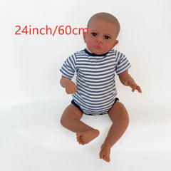 Dark Brown Skin Reborn Baby Doll Painted Hair 3D Skin