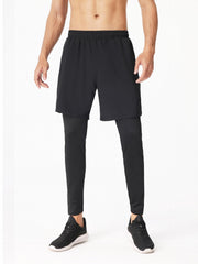 Men's Double Layer Stretch Sports Shorts - Summer Gym Workout