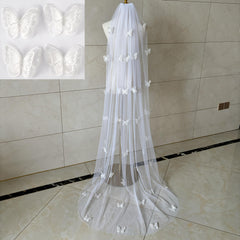 7inch 3D Butterfly Headband Sewn Veil Cathedral Floor Length Ivory