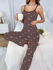 Heart Print Pajama Set Cami Top & Pants