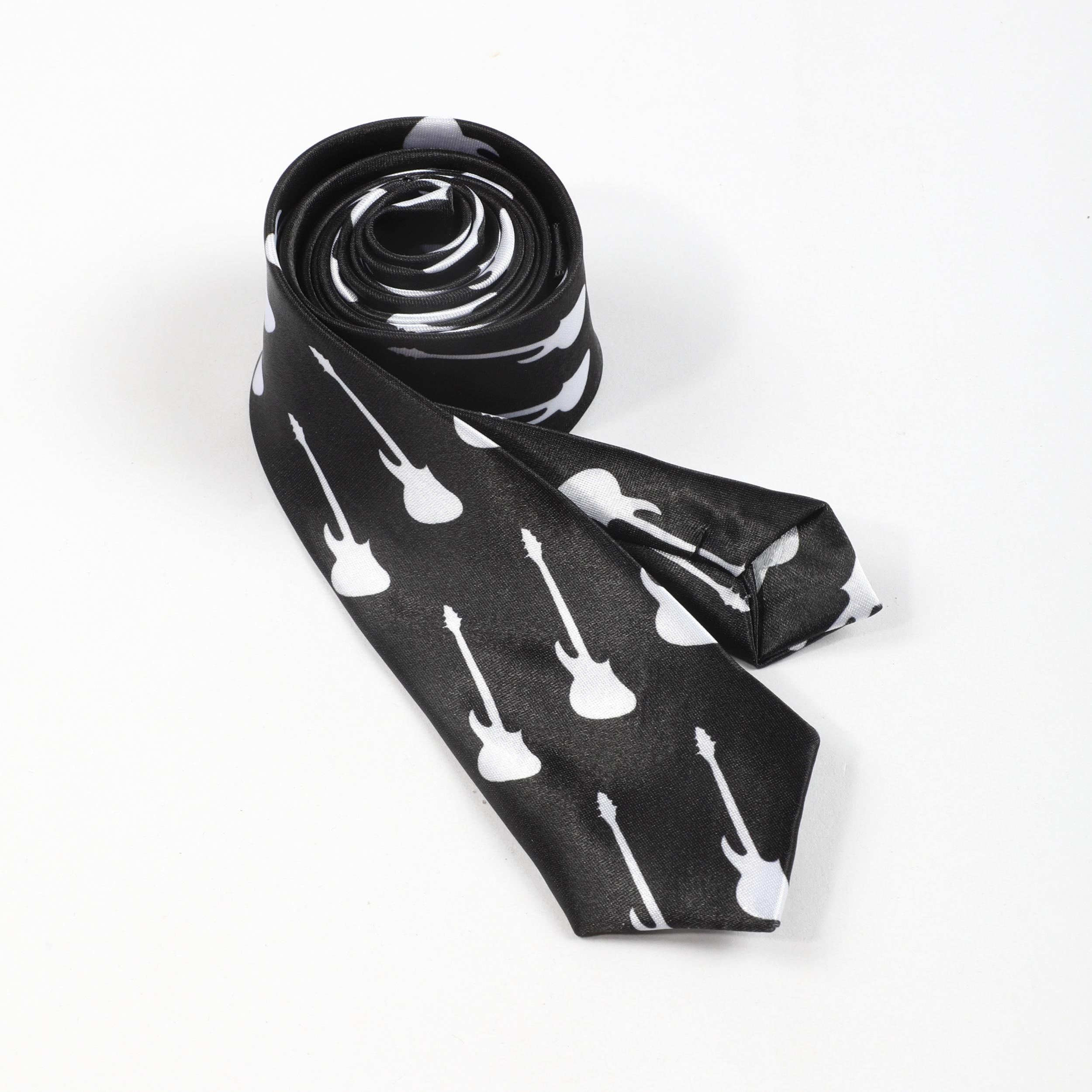 Guitar Print Necktie Solid Casual Tie for Women