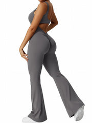 Back Cut Out Tank Top Jumpsuit Sleeveless Round Neck Yoga Sports Jumpsuit