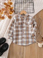 Baby Girls Plaid Shirts Button Down Lapel Long Sleeve Spring And Autumn