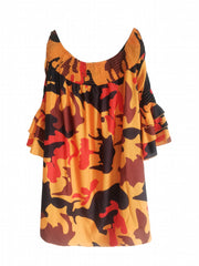 Abstract Print Off Shoulder Layered Sleeve Dress