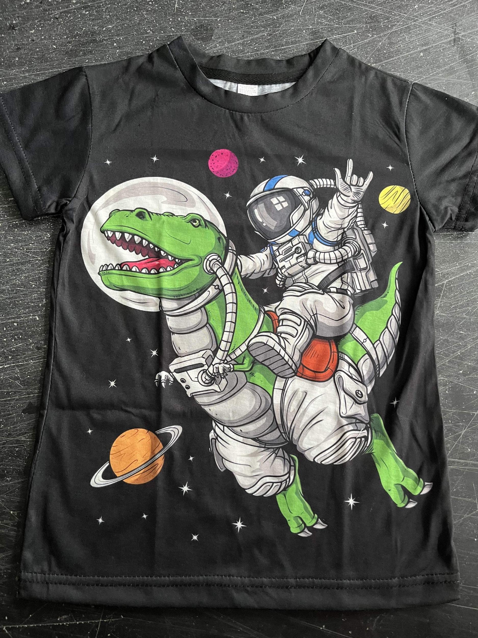 3D Printed Boy's Astronaut & Dinosaur T Shirt Active Stretchy Tee