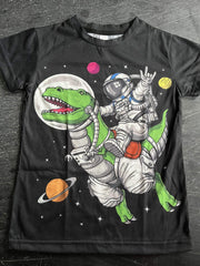 3D Printed Boy's Astronaut & Dinosaur T Shirt Active Stretchy Tee