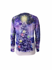 Christmas Tree Print Sweatshirt Crew Neck Long Sleeve Casual Pullover