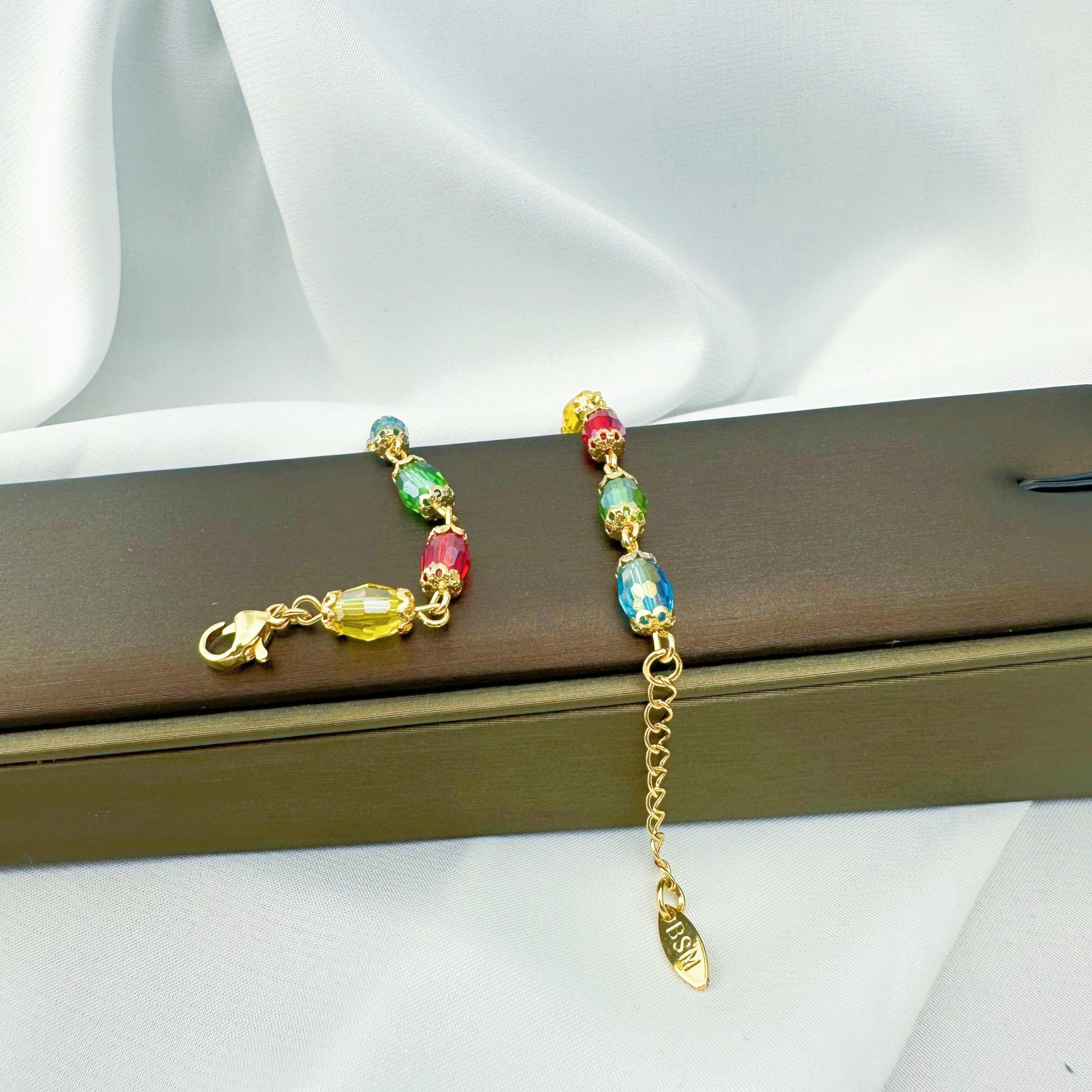 18K Gold Plated Colorful Crystal Beaded Bracelet Y2K Jewelry
