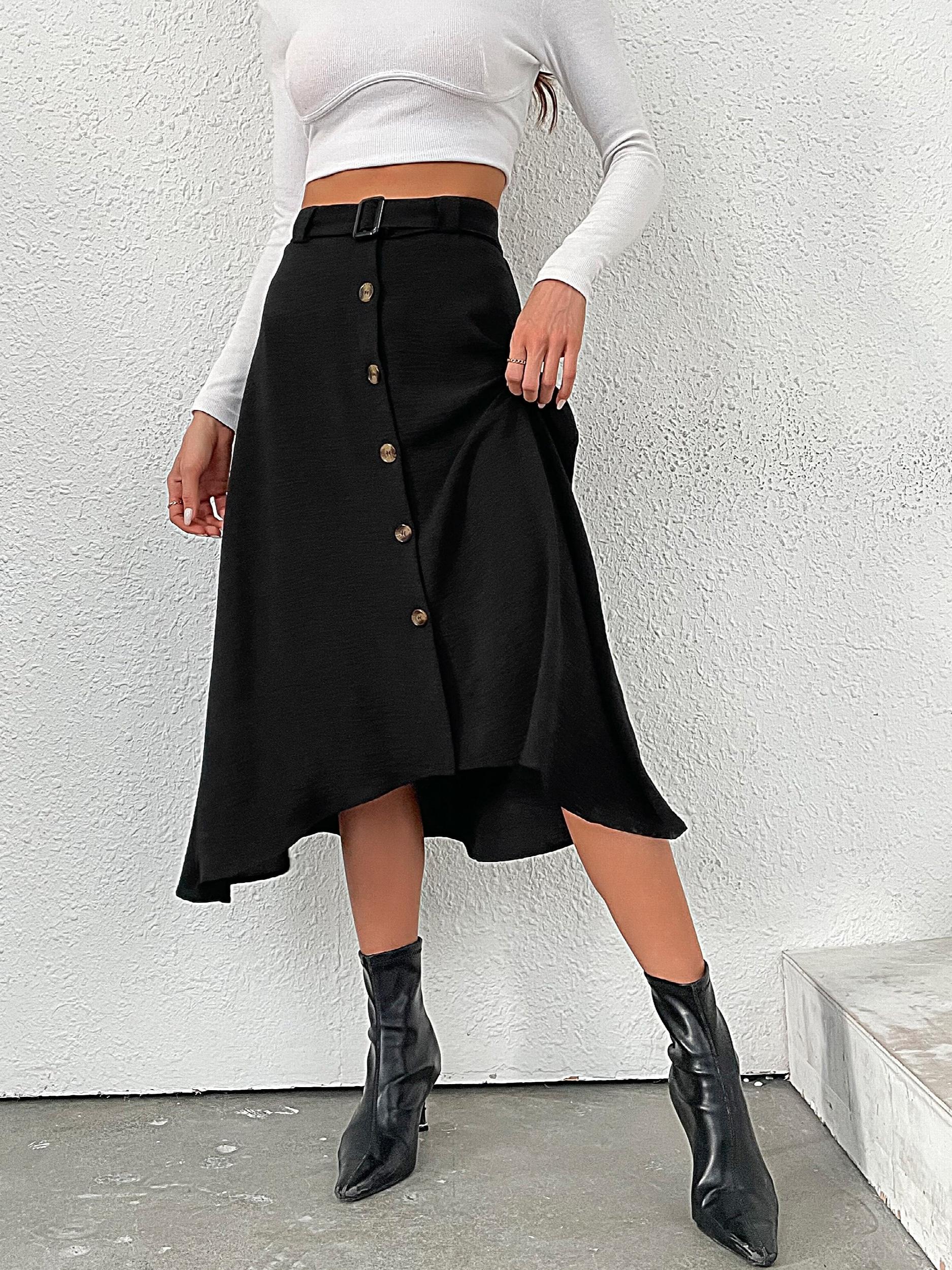 Women's Button Front Belted Skirt