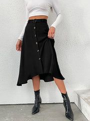 Women's Button Front Belted Skirt