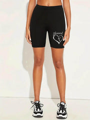Heart Graphic Yoga Shorts Elastic High Waist Sports Activewear