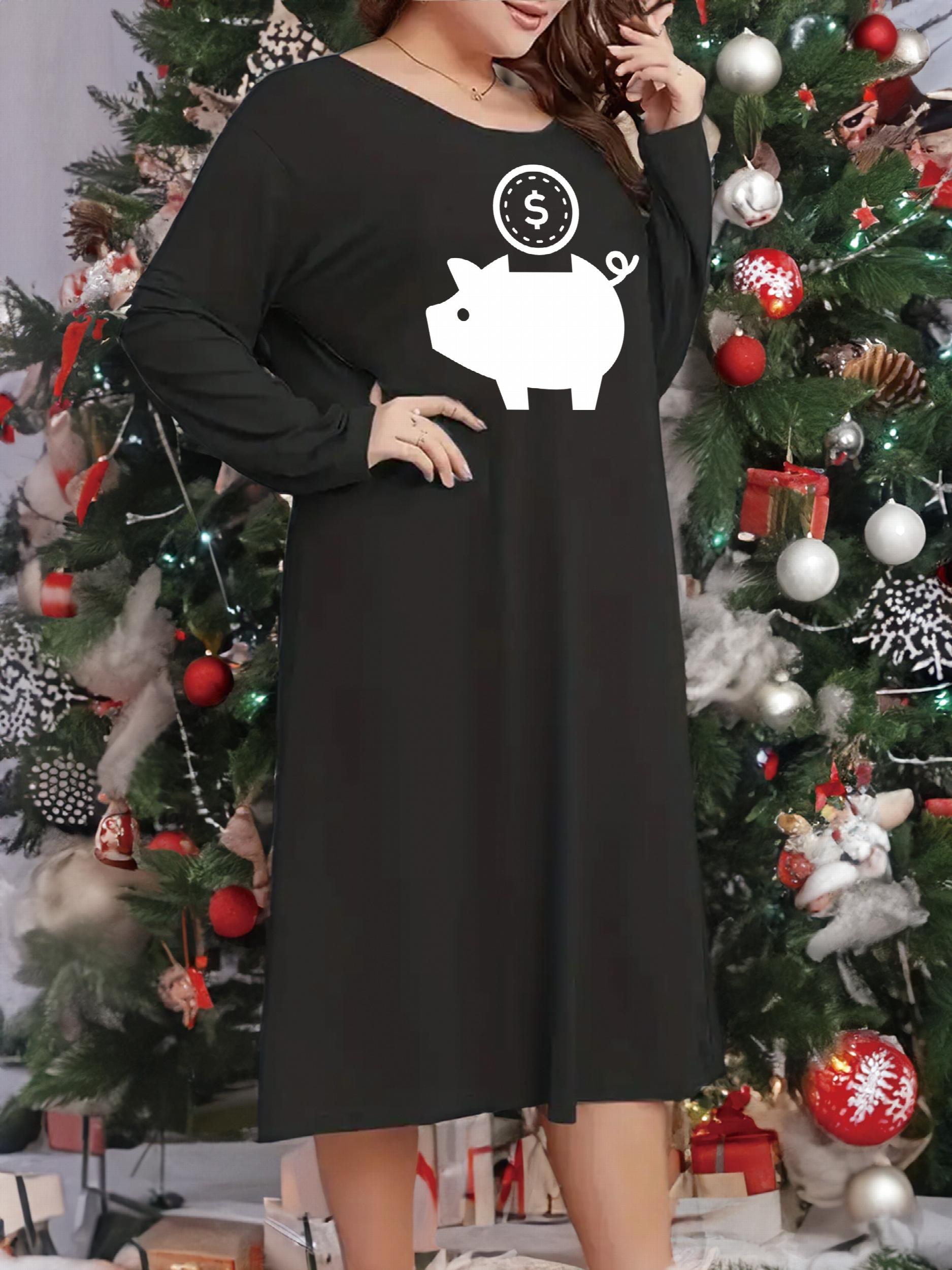 Plus Size Piggy Bank Long Sleeve Nightdress