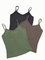 Solid Cami Top 3 Pack Sexy V Neck Summer Sleeveless Cami Top Women's Clothing