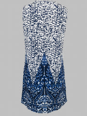 Block Print Keyhole Dress Boho Crew Neck Sleeveless Summer Dress