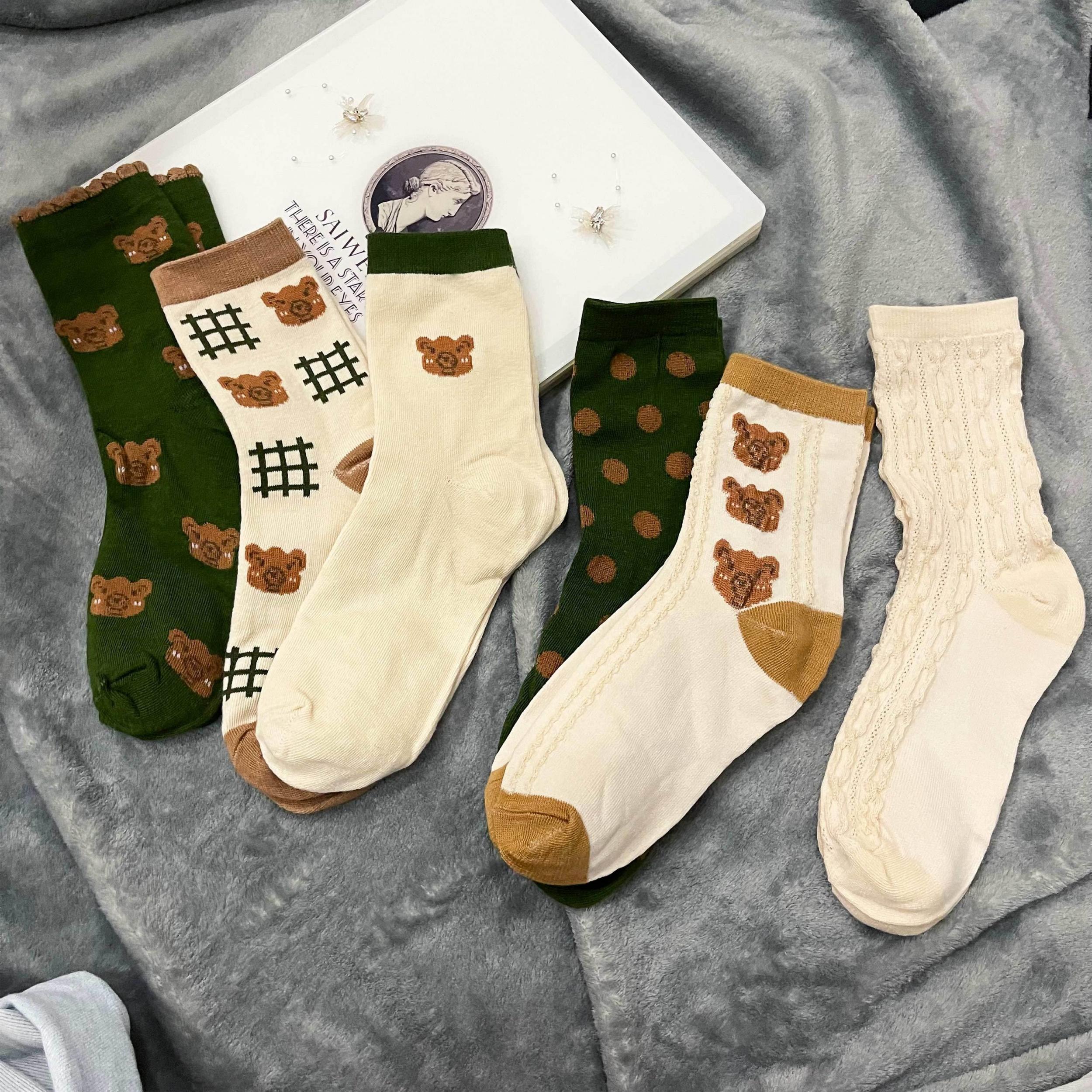 Bear Print Socks Women's Mid Tube Stockings