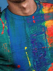 Brush Stroke Graphic Tee For Men Crew Neck Comfortable Stretchy Outdoor Shirt