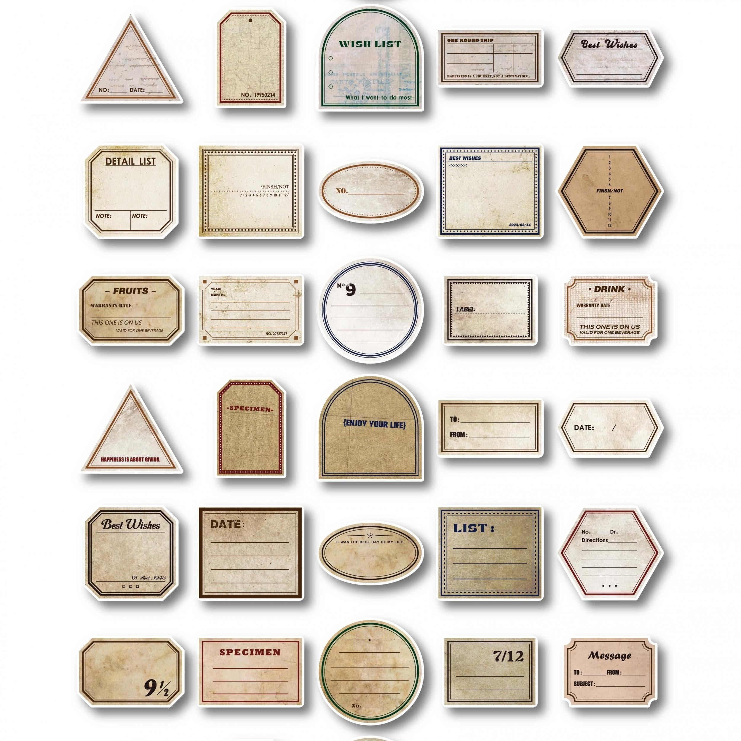 50pcs Vintage Labels for Scrapbooking Bullet Journal & Crafts