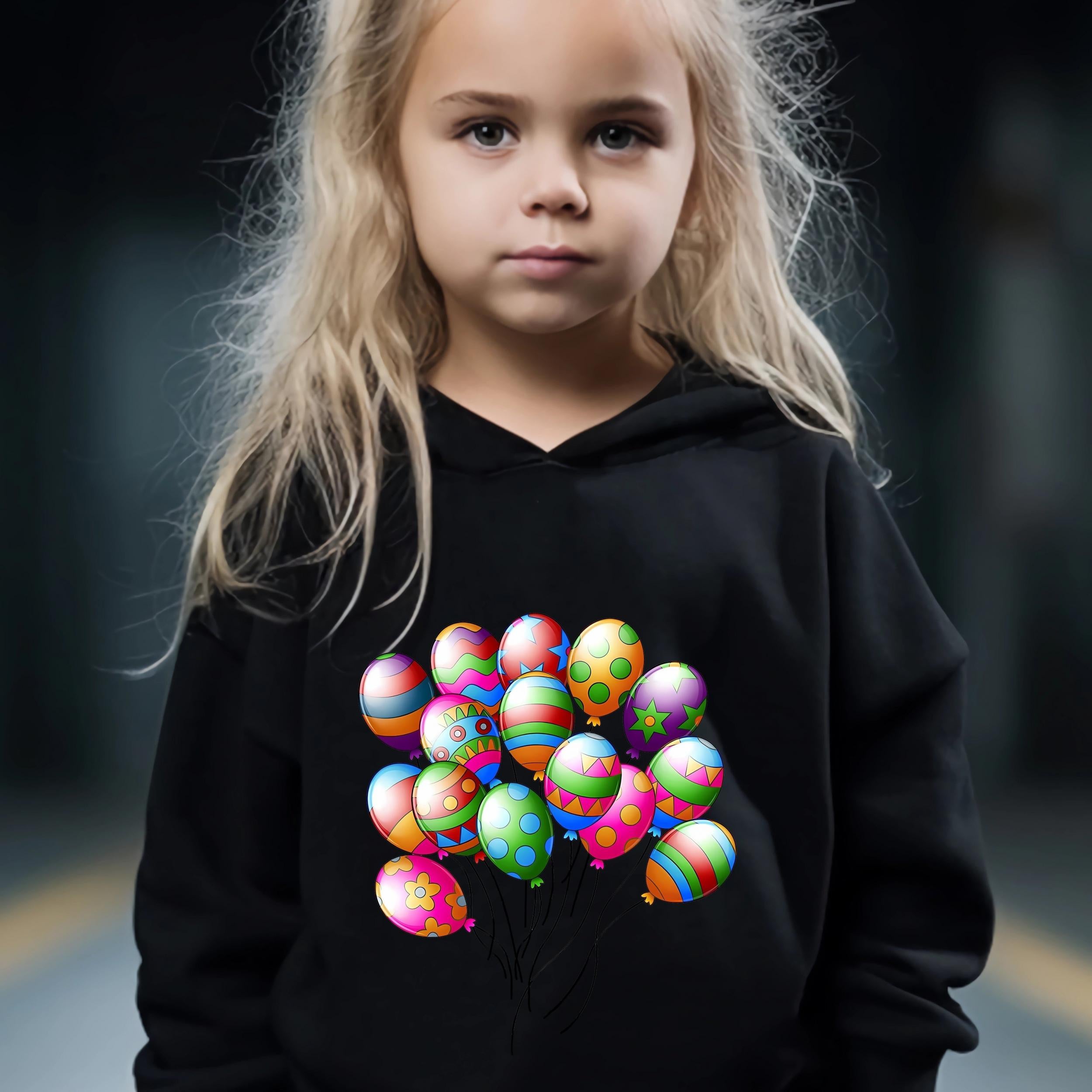 Girls Cartoon Balloon Hooded Sweatshirt & Sweatpants Set