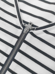 Striped Zipper Spaghetti Strap Top Casual V neck Sleeveless Cami Top