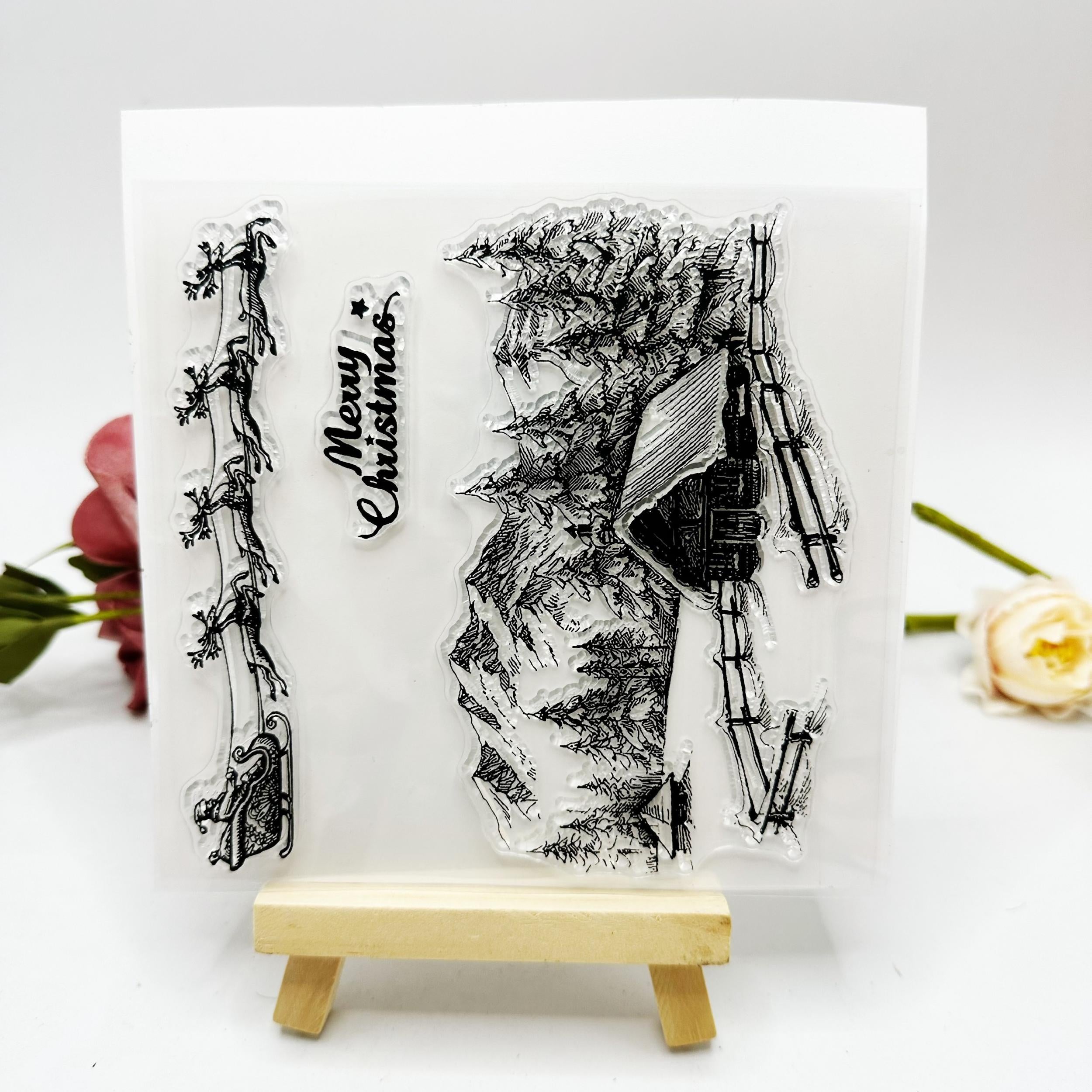 Christmas City House Background Transparent Stamp for Card Making