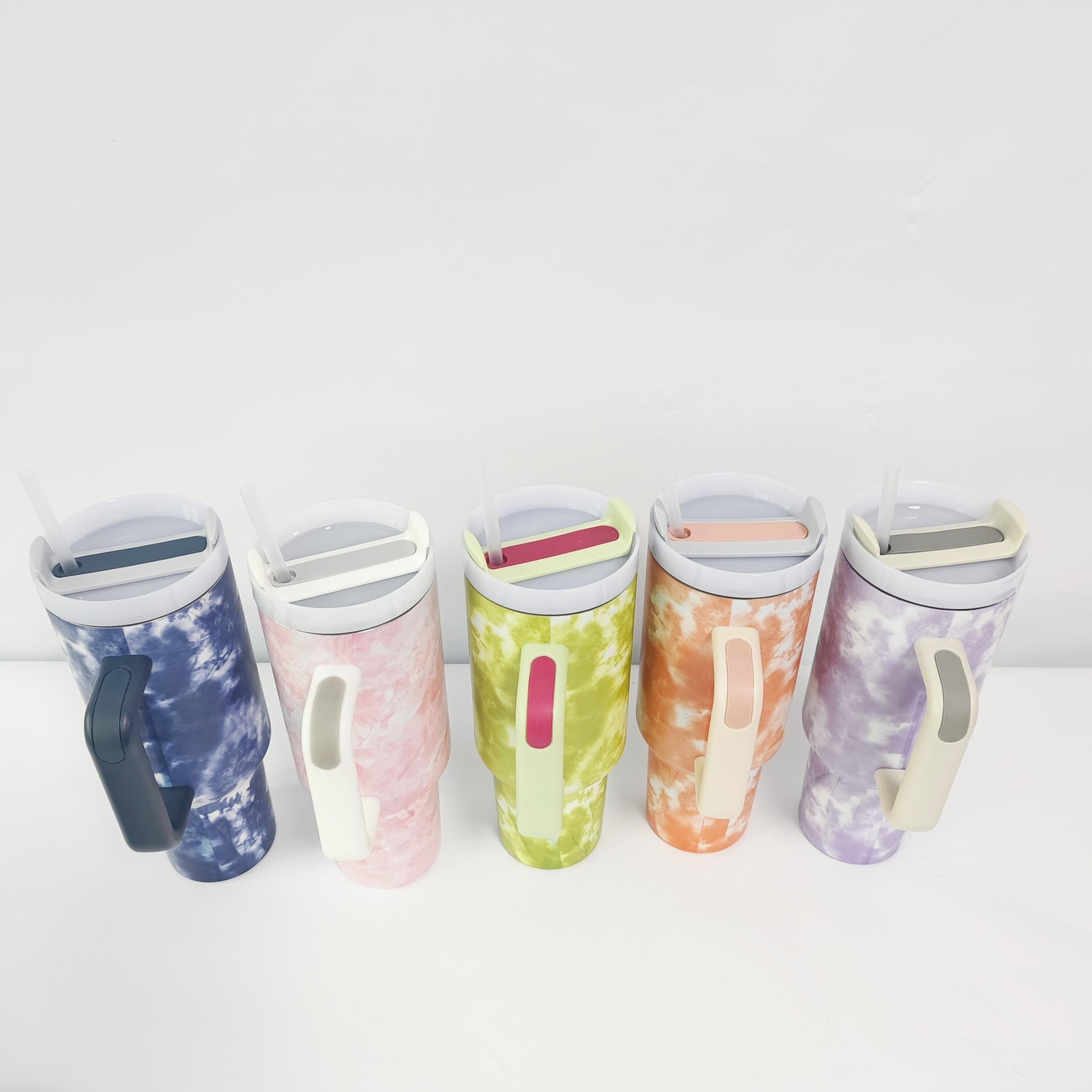 40oz Marble Printed Vacuum Flask Stainless Steel Tumbler w/ Straw & Handle