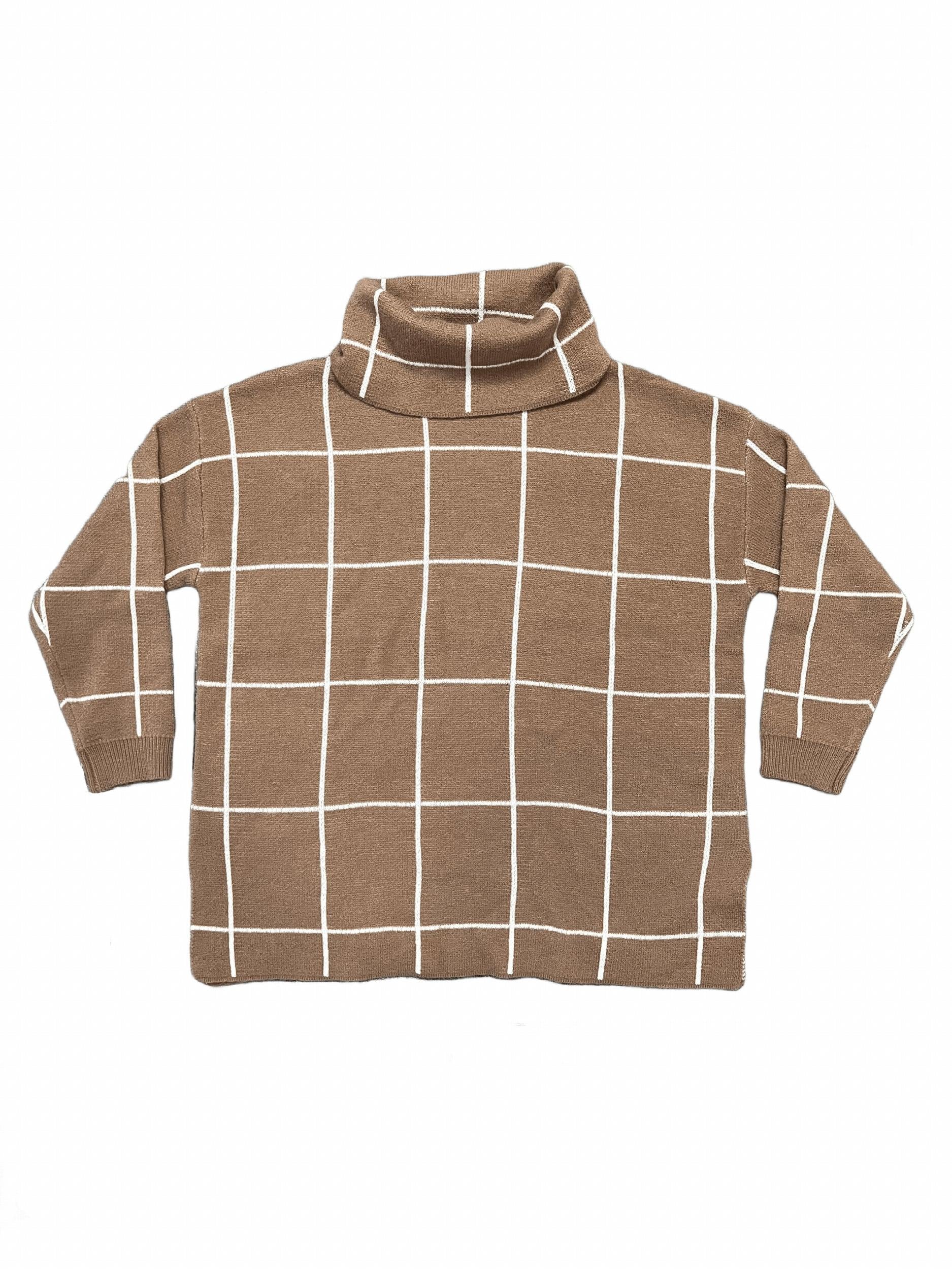 Grid Print Turtleneck Sweater Women's Long Sleeve Jumper