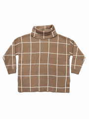 Grid Print Turtleneck Sweater Women's Long Sleeve Jumper