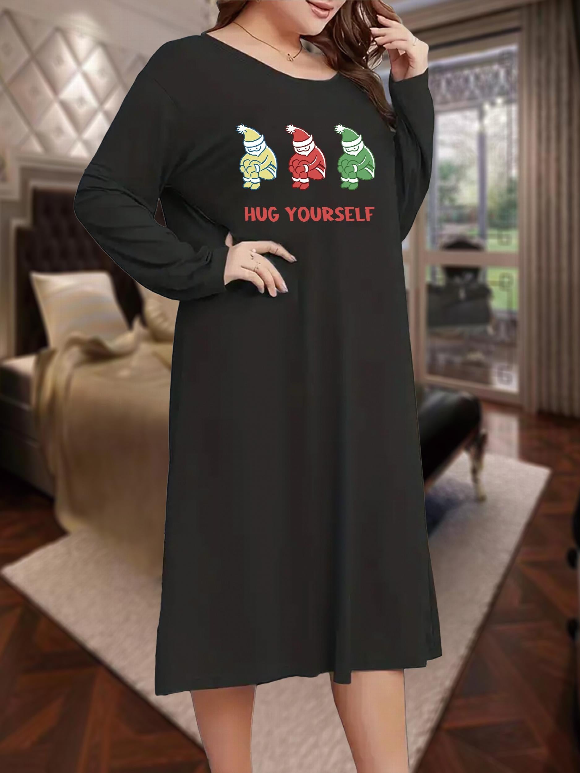 Christmas Nightdress Women's Plus Cartoon Print Long Sleeve