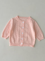 Baby Girls Casual Hollow Out Knit Cardigan for Spring