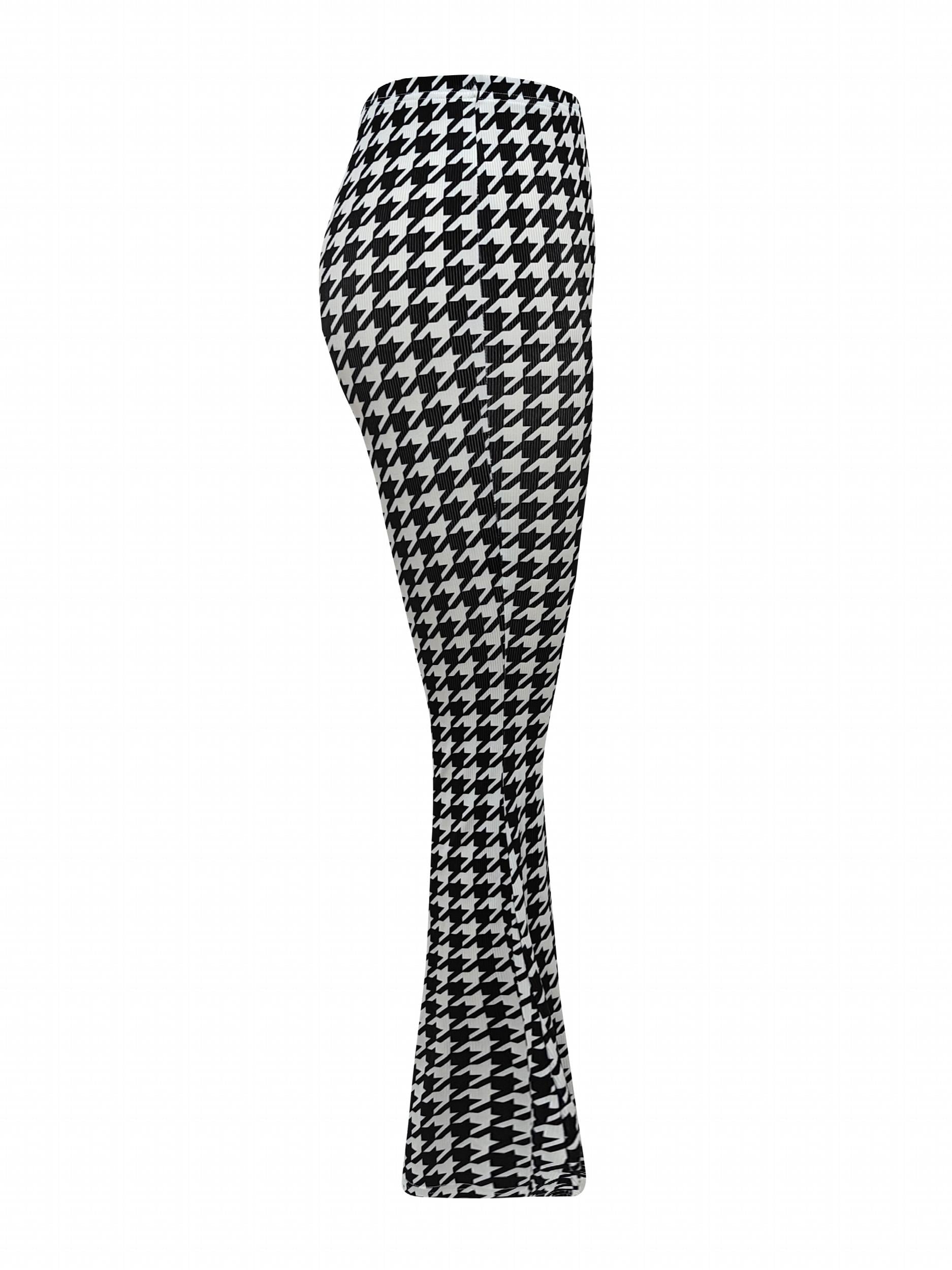 Houndstooth Print Flare Pants High Stretch Bell Bottom Sports Pants