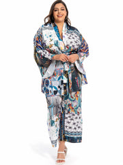 Boho Outfits Set Women's Floral Geo Wrap Kimono Top & Pants