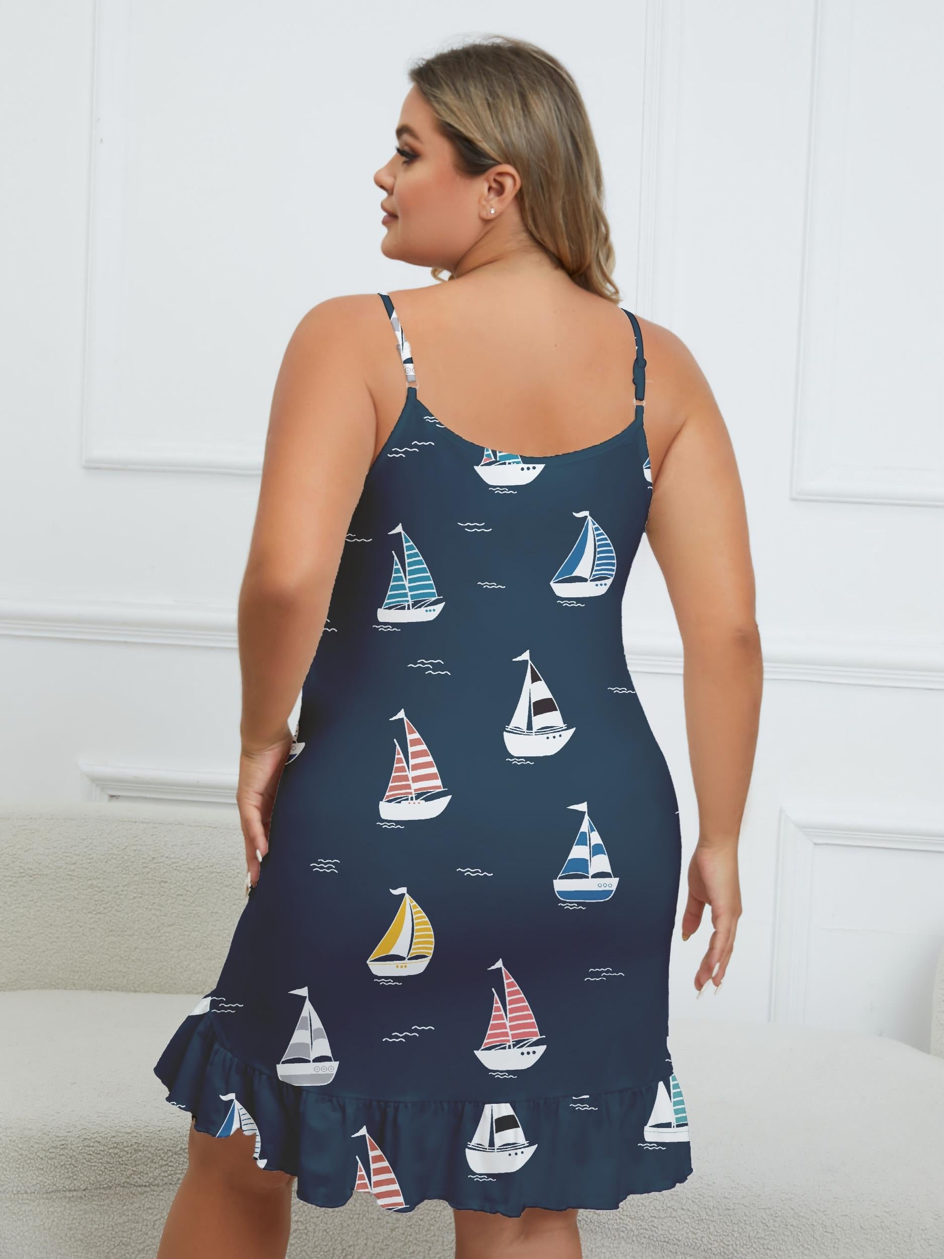 Cartoon Print Ruffle Trim Cami Sleep Dress