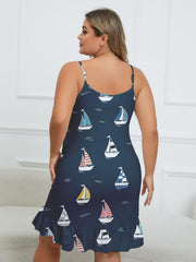 Cartoon Print Ruffle Trim Cami Sleep Dress