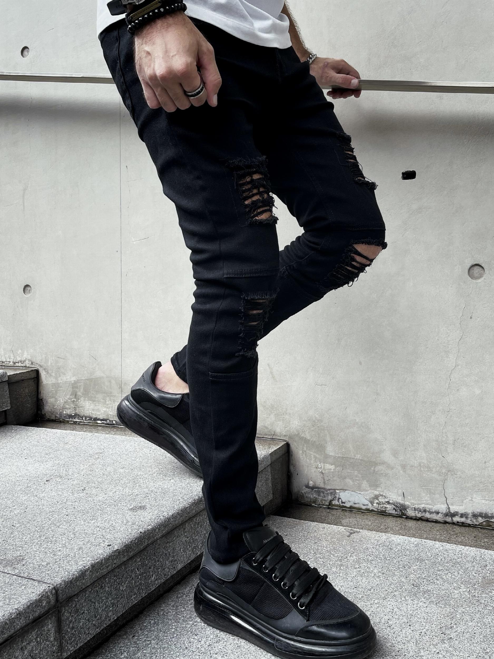 Men's Ripped Skinny Stretch Jeans Slim Fit Denim Pants