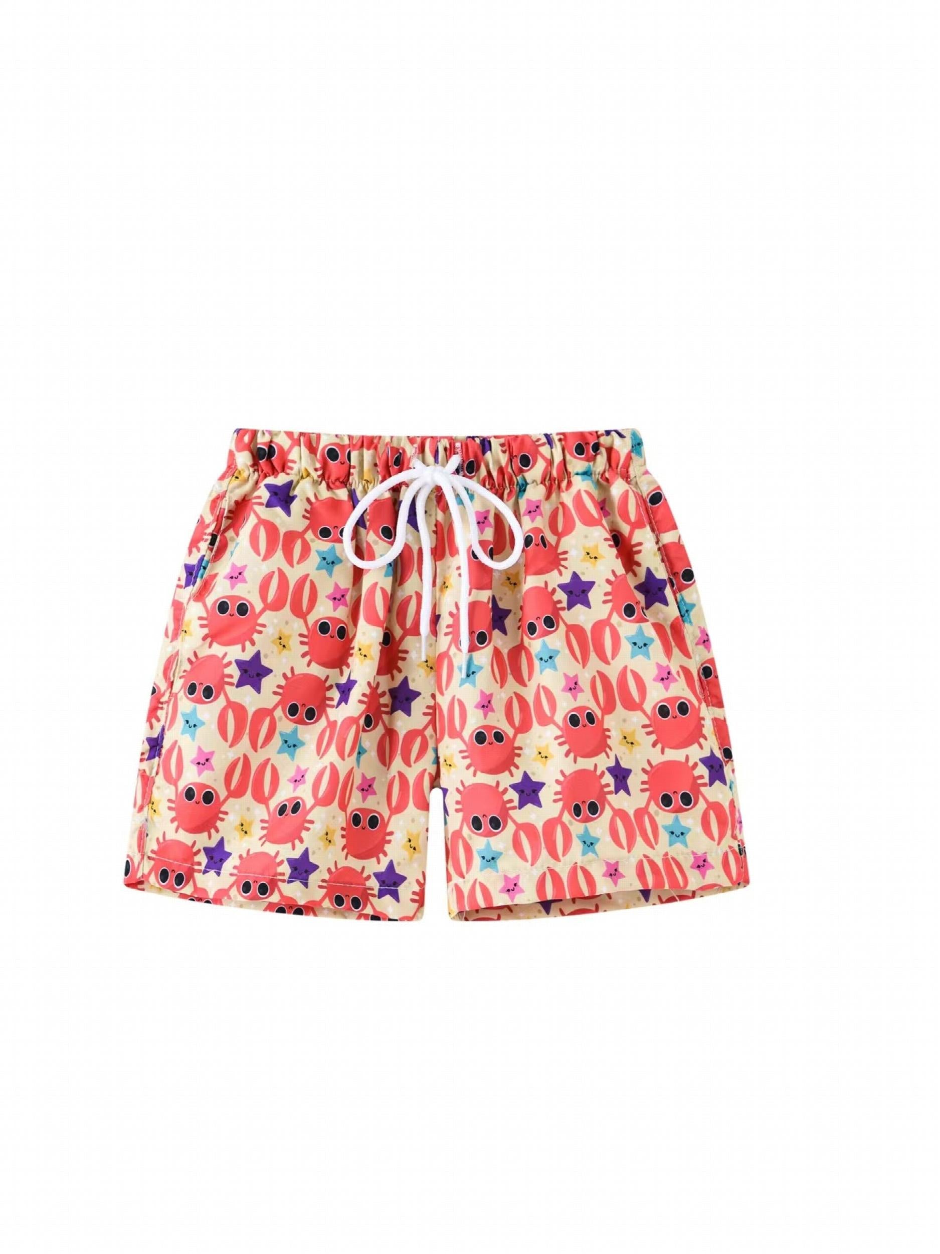 Toddler Boys Crab Graphic Thin Waist Shorts Swim Trunks