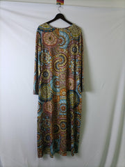 Graphic Print Long Sleeve V Neck Maxi Dress