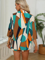 Casual Block 2pc Set Shirt & Drawstring Shorts Outfits Women's Clothing