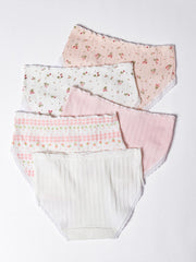 4pcs Girls Triangle Panties Floral Print Lace Elastic Waist Soft Comfort
