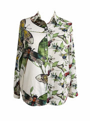 Dragonfly & Butterfly Print Long Sleeve Blouse
