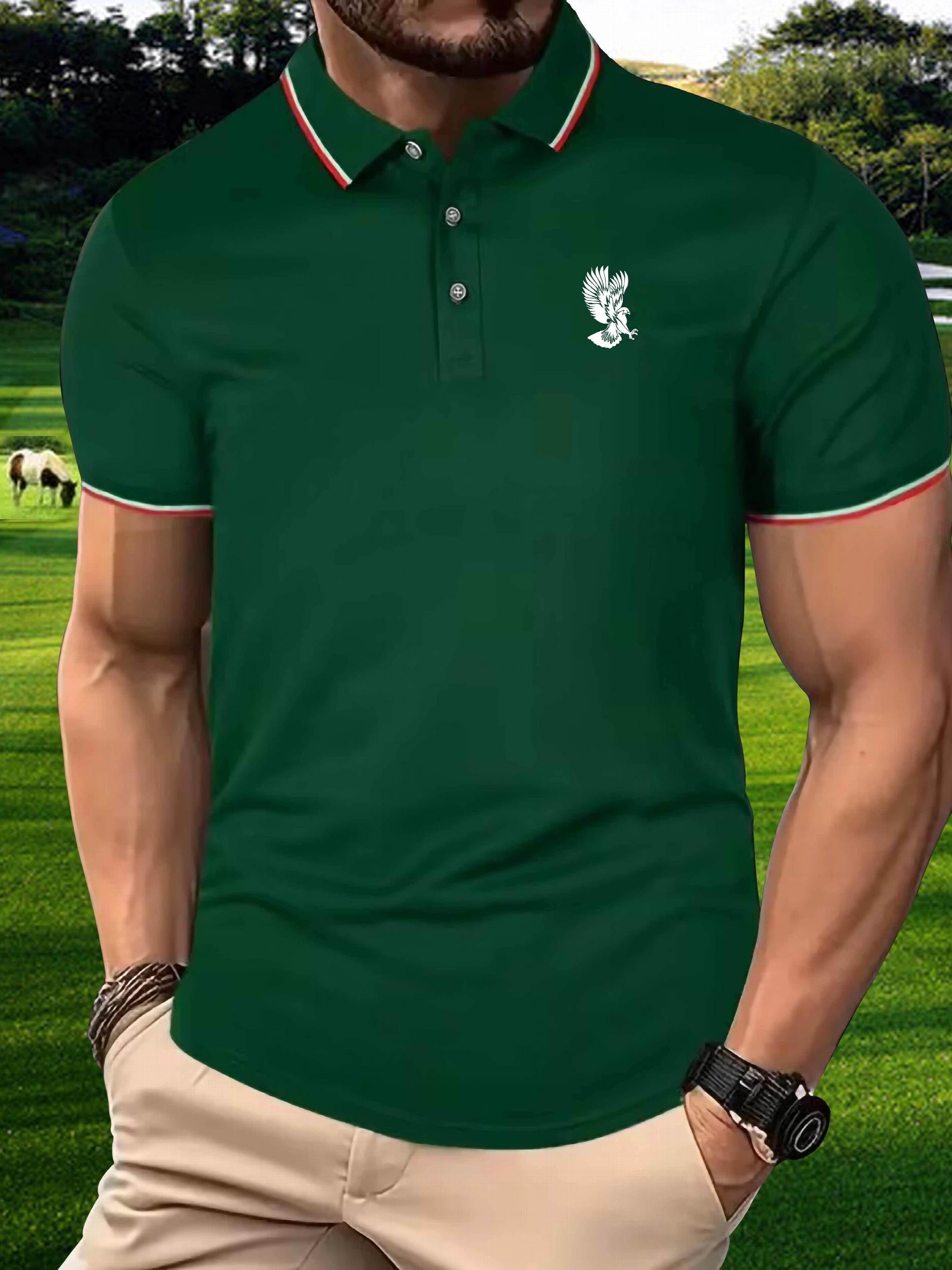 Eagle Pattern Men's Polo Shirt Custom Fit Tipped Cuffs