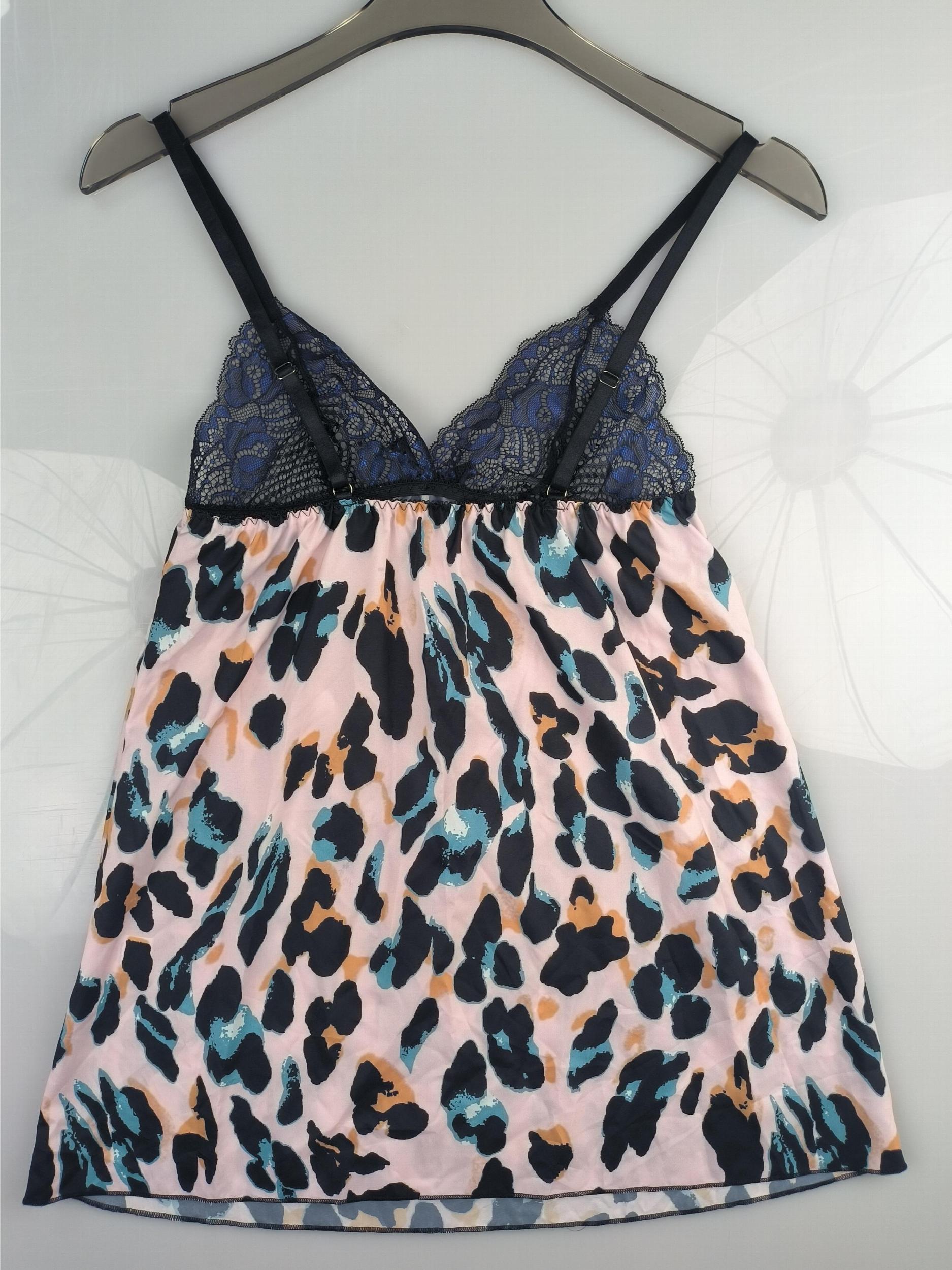 Lace Slip Nightdress Sexy V Neck Leopard Sleep Dress Women's Sleepwear