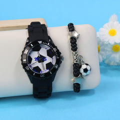 2pcs Football Fan's Quartz Watch Set - Sporty Design with Soft Strap