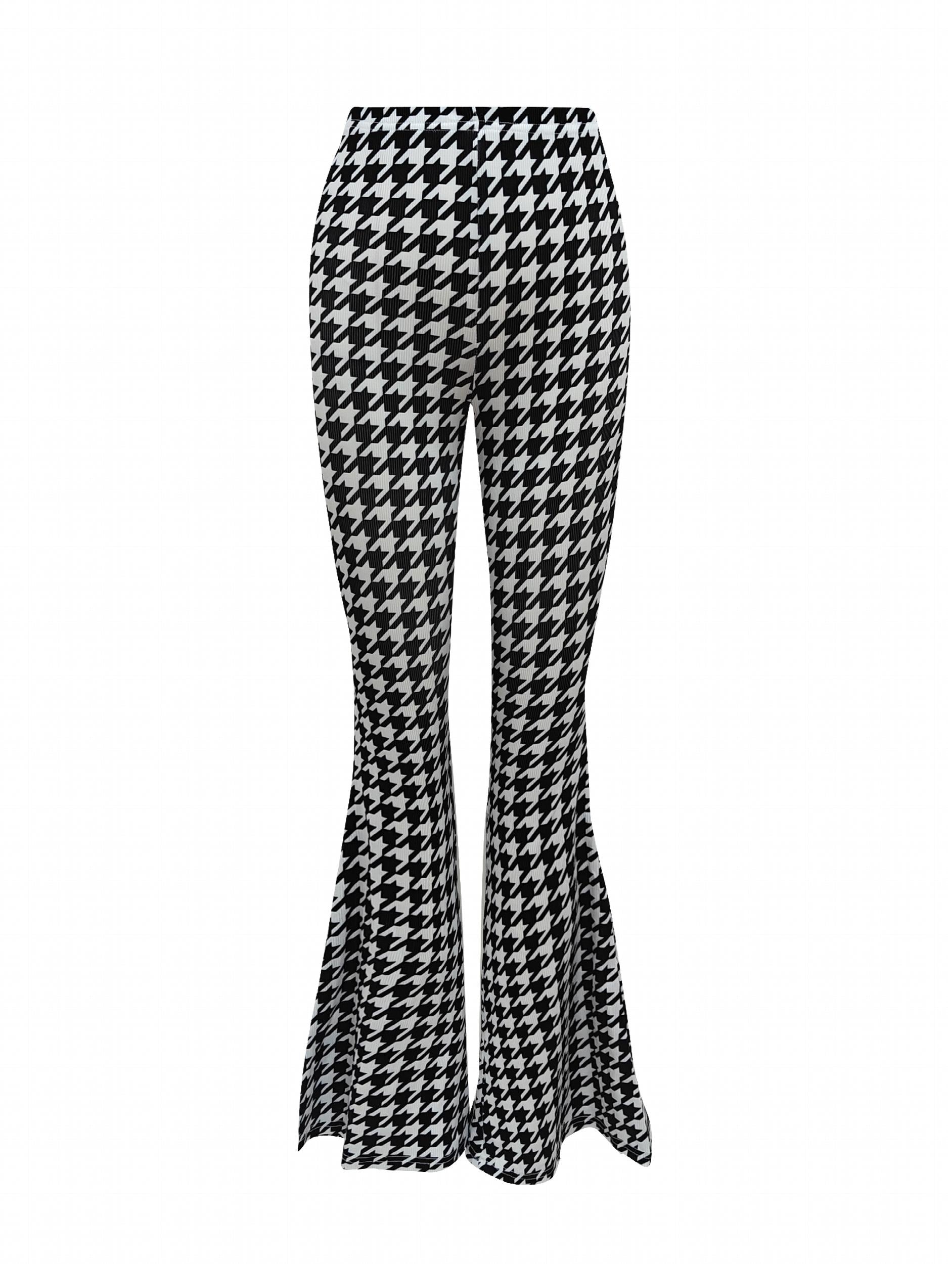 Houndstooth Print Flare Pants High Stretch Bell Bottom Sports Pants