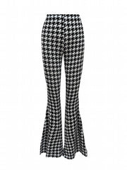 Houndstooth Print Flare Pants High Stretch Bell Bottom Sports Pants