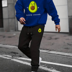 Avocado Print Men's 2Pcs Outfits Long Sleeve T Shirt Hooded Sweatshirt