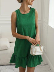 Ruffle Trim Tank Dress Crew Neck Sleeveless Summer Dress