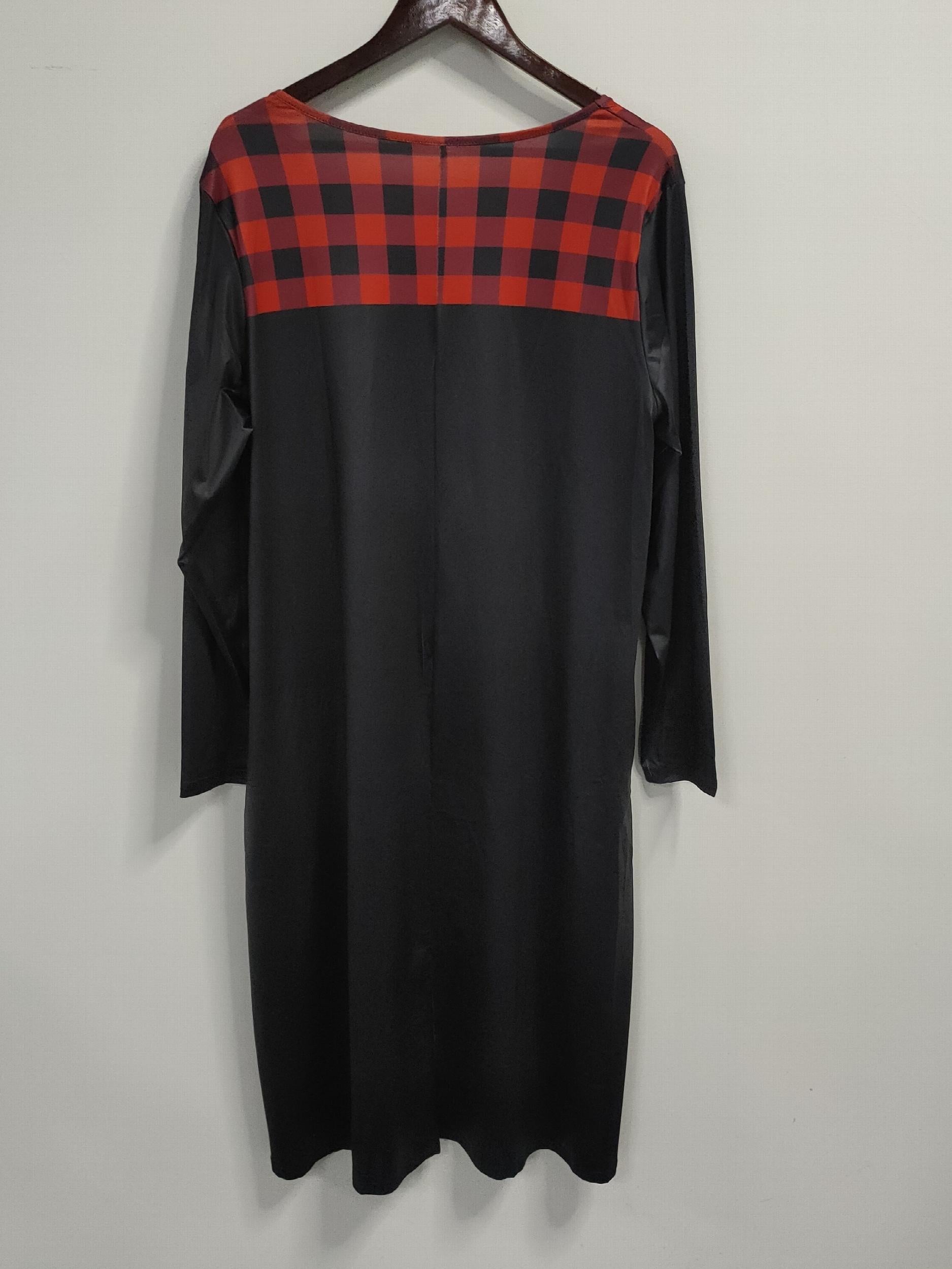 Gingham Print Stretch Dress with Pockets